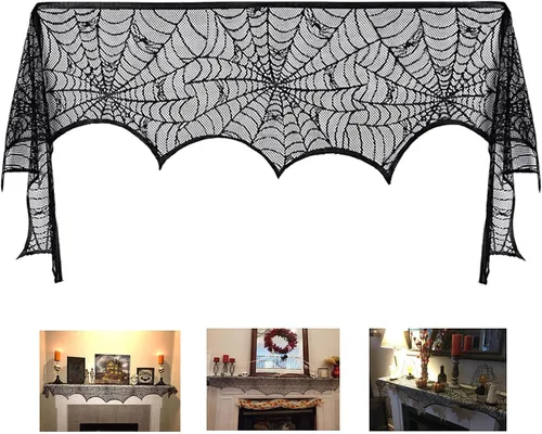 Vista 10 de Decoración de chimenea de Halloween y 60 murciélagos de Halloween.