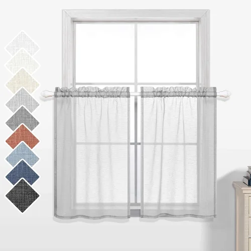 Vista 13 de Cortinas de 24 pulgadas para ventanas de cocina, juego de 2 paquetes de cortinas de café, cortinas traslúcidas color beige crema para ventanas