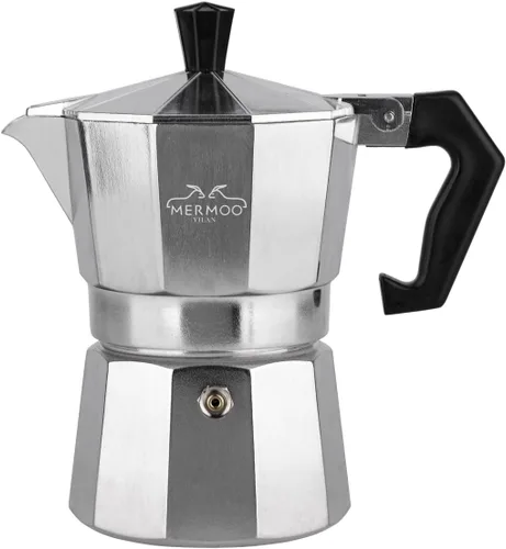 Vista 7 de MERMOO YILAN Moka Pot - Cafetera clásica para estufa, 6 tazas de café expreso de 10.1 fl oz, cafetera de estilo italiano negro Negro-10.1 fl oz