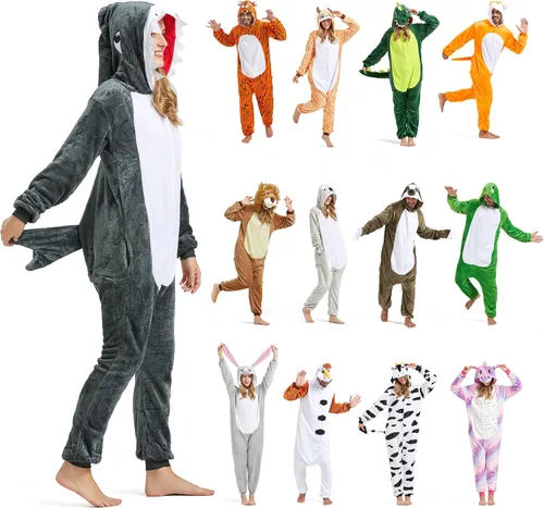 Vista 7 de Pijama de animal para adultos, disfraces de Halloween para mujeres, hombres, parejas, pijamas de Halloween, cosplay, mameluco de animales