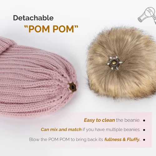 Vista 3 de FURTALK - Gorro de punto para el invierno con pompón de piel sintética, cálido, para mujeres