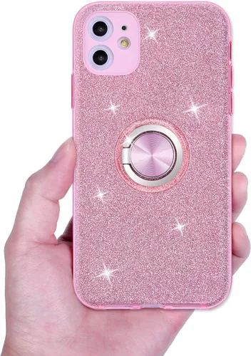 Vista 5 de Wisdompro Protector de pantalla y protector de lente de cámara para iPhone 11, funda brillante con soporte de anillo para iPhone 11