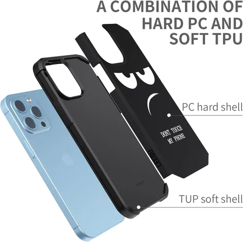 Vista 5 de Funda para iPhone 13 Pro, bonita funda [Don't Touch My Phone] a prueba de golpes de doble capa resistente de silicona protectora de plástico