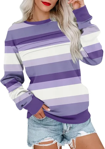 Vista 32 de Sudaderas para mujer, cuello redondo, manga larga, suave, ajuste holgado, ropa de primavera y otoño 2026, S-2XL