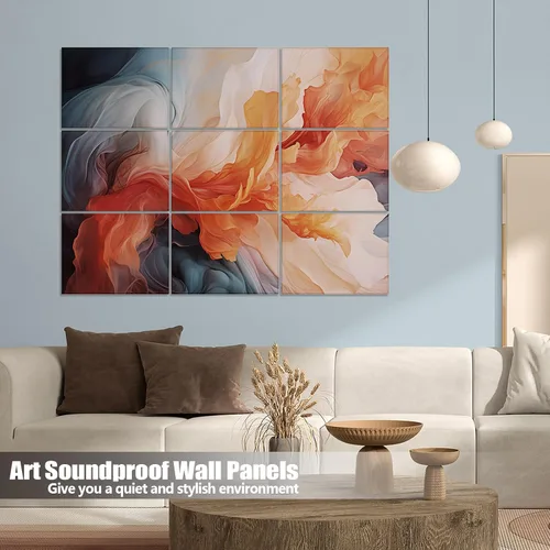 Vista 2 de Paquete de 9 paneles acústicos de arte para pared, paneles absorbentes de sonido de 48 x 36 pulgadas, paneles decorativos de amortiguación