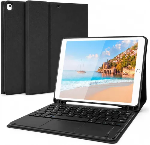 Vista 16 de LAMA Funda de teclado inalámbrico con mouse para iPad de 10.2" de 9ª, 8ª y 7ª generación, teclado Bluetooth desmontable con soporte para lápices