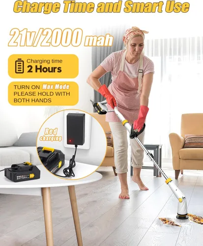 Vista 5 de Qimedo Limpiador eléctrico giratorio con dos baterías Q2 Pro, limpiador eléctrico de alta potencia de 1500 RPM para limpieza, cepillo de limpieza