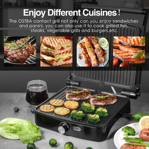 Vista 3 de OSTBA Panini - Parrilla de prensa, sandwichera de 4 rebanadas con placas