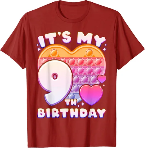 Vista 60 de Pop-it Birthday Girl 9 años de edad, Push it Pop Fidget Bubble Camiseta, Negro