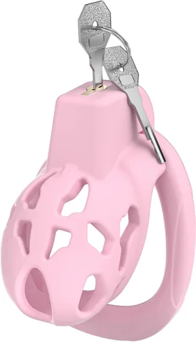 Vista 11 de Jaula de castidad masculina, dispositivo XS de castidad con 5 tamaños de anillos y candado invisible para ejercicio del pene del hombre