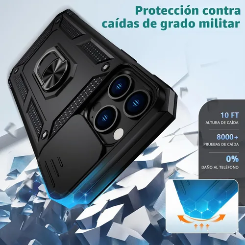 Vista 4 de Vinve para iPhone 13 Pro Max Funda con cubierta deslizante para lente, protector de pantalla HD, protección contra caídas de grado militar, soporte