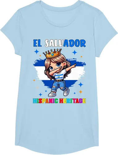 Vista 15 de Camiseta infantil El Salvador Dabbing Girl Hispanic Heritage Celebration, Negro
