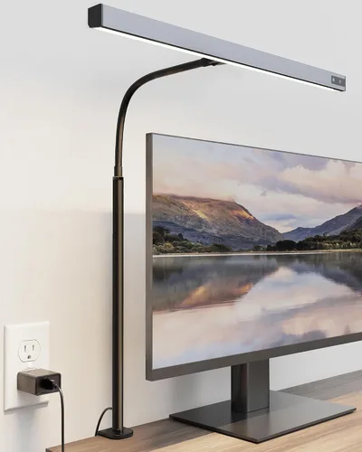 Vista 13 de SUPERDANNY Lámpara de escritorio LED para oficina y hogar, lámpara de escritorio para el cuidado de los ojos con cuello de cisne ajustable, 12W Negro