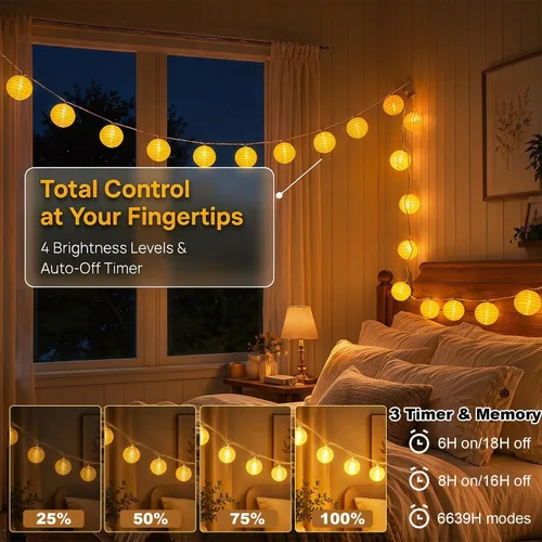 Vista 4 de StarryEver Linterna de Cadena de Luces para Exteriores con Enchufe, 12.2M Conectables, Luces de Linterna Blanca Cálida y Blanca con Control Remoto