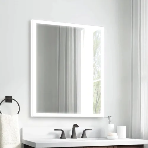 Vista 3 de Espejo de baño LED de 28 x 36 pulgadas, espejo de tocador de baño con luces, retroiluminado e iluminado frontal para baño, espejo iluminado