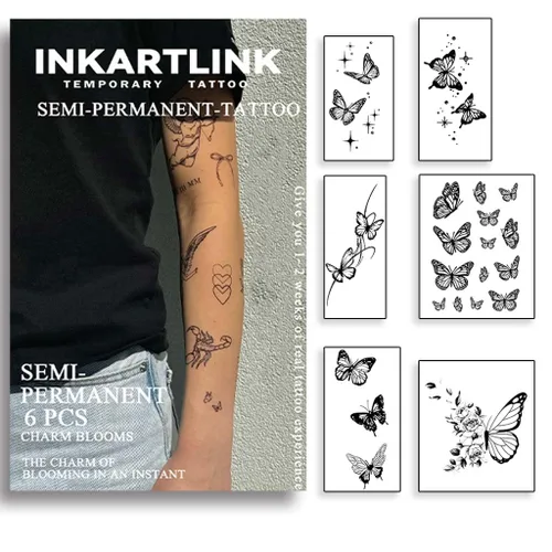 Vista 9 de INKARTLINK Tattoo Tech, 4 hojas de tatuaje semipermanente, tatuajes temporales de diseño artístico para adultos, dura 1-2 semanas, impermeable