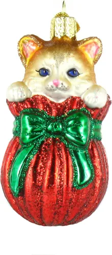 Vista 11 de Old World Christmas - Adorno de gato calico de vidrio soplado para árbol de Navidad, decoración festiva hecha a mano, colección de gatos