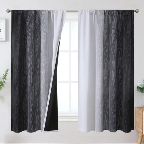 Vista 16 de Estelar Textiler Cortinas oscurecedoras beige y blanco grisáceo de 45 pulgadas de largo, cortinas graduadas con bloqueo de luz para baño, cortinas
