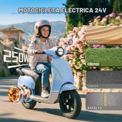 Vista 5 de Motocicleta eléctrica para niños de 24 V, scooter de 2 plazas para niños de Azul