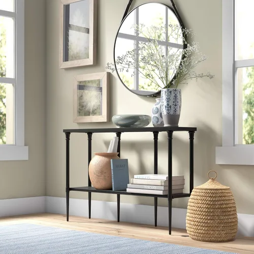 Vista 8 de Dafna - Mesa consola rectangular de 45 pulgadas de ancho en bronce ennegrecido Two-tier design with glass top adds stylish storage and display