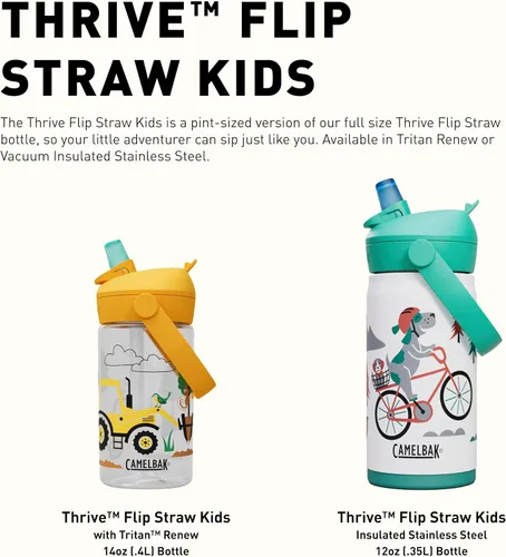 Vista 7 de CamelBak Thrive Flip Straw Kids Bite Valve Stainless Steel Water Bottle Biking Dogs, 12oz Perros en bicicleta