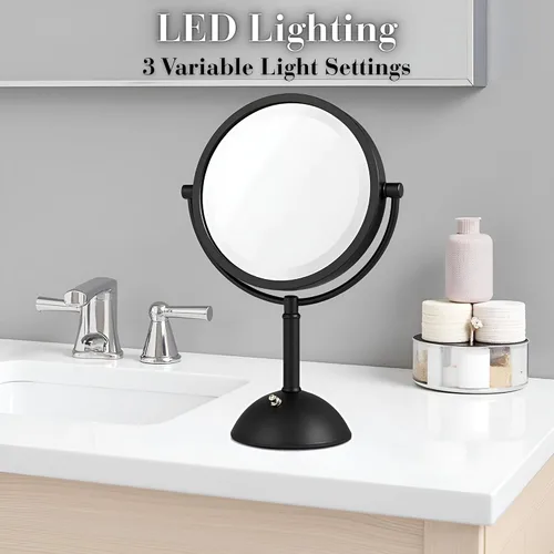 Vista 6 de JERDON Espejo de maquillaje de mesa con luces, aumento 1X/8X, espejo de tocador negro de 8.5 pulgadas, modelo HL8808BKL
