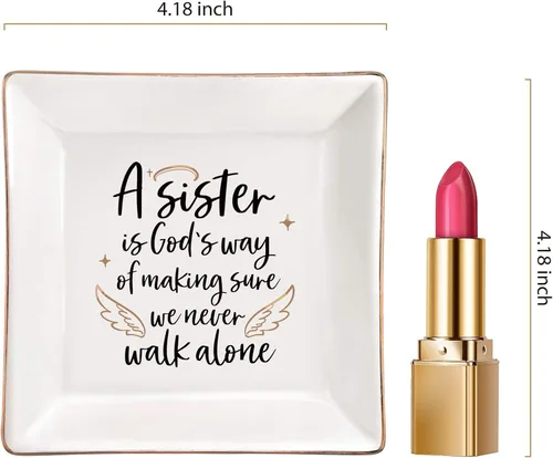 Vista 5 de ELEGANTPARK Plato de cerámica para anillos de regalo para hermanas para alma, hermana, amigos, plato de joyería, Navidad, Día de Acción de Gracias