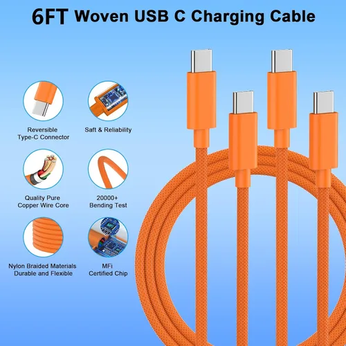 Vista 4 de [Certificado MFi de Apple] Cargador para iPhone 17 Pro Max de carga rápida, paquete de 2 bloques de cargador USB C de 40 W y cable de carga tipo C