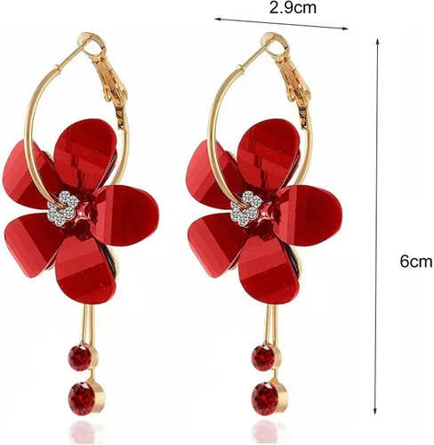 Vista 3 de 1 par de aretes colgantes con forma de gota y colgante, aretes colgantes florales con diamantes de imitación para mujeres, adolescentes, niñas