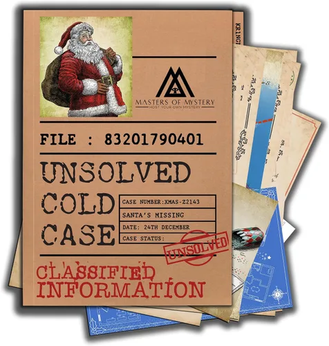 Vista 2 de Masters of Mystery Unsolved Christmas Cold Case File Game – ¿Dónde está Santa? – Juego de investigación criminal de detective navideño para adultos