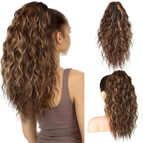 Vista 28 de SEIKEA Highight - Extensión de cola de caballo de 10 pulgadas, corta, gruesa, ondulada, suave, de aspecto natural, clip en una pieza, cola de Marrón