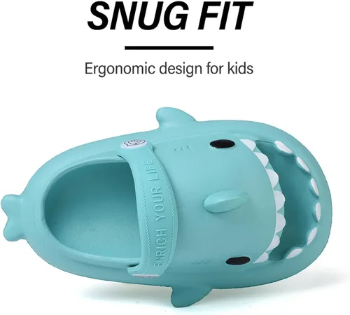 Vista 5 de Sandalias de tiburón para niños, pantuflas de tiburón para niños y niñas, sandalias de almohada con suela gruesa, suaves y antideslizantes