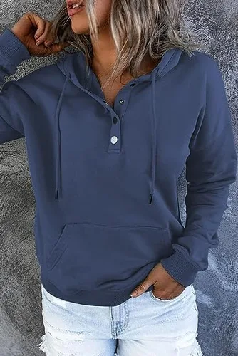 Vista 2 de Aricy Sudaderas de otoño para mujer, moda 2023, manga larga, invierno, casual, cómodas, con botones, ropa de Drwastring