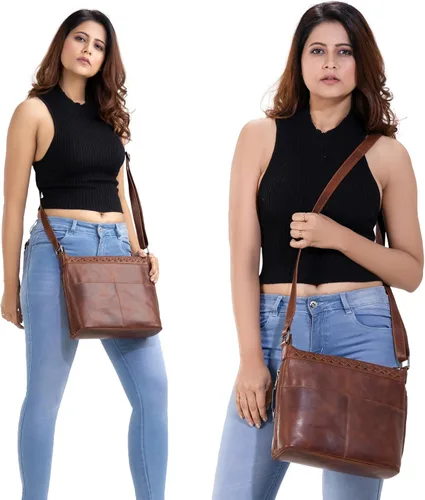 Vista 8 de Bolso cruzado de cuero oculto para mujer, con cierre YKK, bolsa de hombro universal