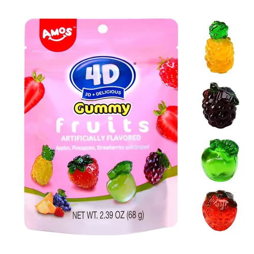 Vista 8 de Dulces de gomita 4D de sirena Amos, sabor a frambuesa azul, paquete de Navidad de 9 onzas envueltos individualmente para compartir, mini paquetes