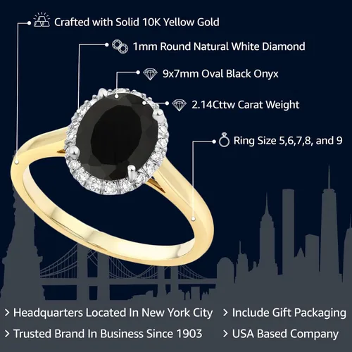 Vista 29 de Gem Stone King Anillo de compromiso ovalado de oro amarillo de 10 quilates con piedra natal y halo de diamantes Ovalado de 0.354 x 0.276 in