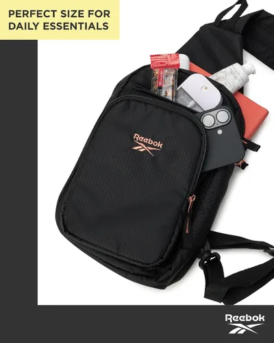 Vista 6 de Reebok Bolso cruzado unisex - Bolso cruzado compacto para mujeres y hombres con correa convertible para gimnasio y viajes, Negro (Cosmos Black)