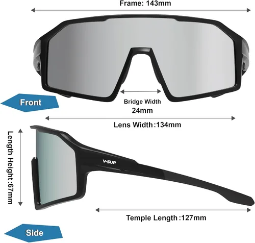 Vista 3 de V-SUP Outdoor Lightweight Sport Sunglasses - UV400 for Biking, Baseball, Running, Cycling, Mountain Bicycle for Men & Women