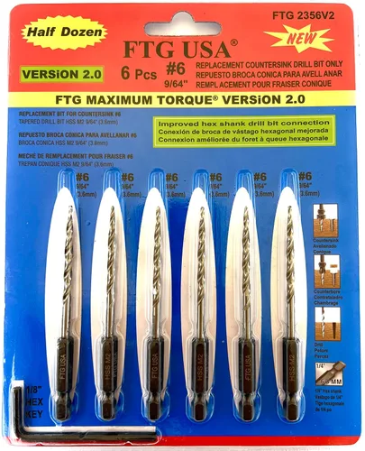 Vista 21 de FTG USA Juego de brocas avellanadoras cónicas – 16 piezas de repuesto para brocas avellanadoras #4 (7/64 pulgadas), #6 (9/64 pulgadas), #8