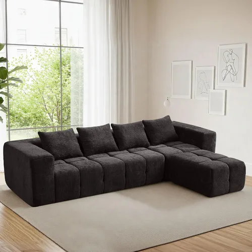Vista 18 de Sofás sin estructura de 119" tamaño extragrande estilo nube para sala de estar, sofá seccional modular moderno con mechones con asiento profundo