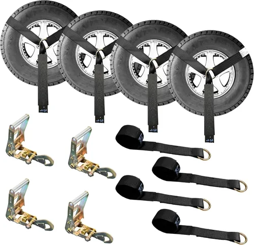 Vista 29 de Mega Cargo Control Correas de Amarre para Automóvil, Paquete de 4 Hebillas de Cola de Cadena de Trinquete G70, Estilo Lazo para Remolques