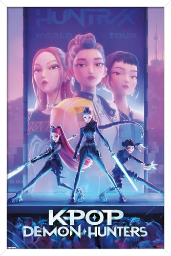 Vista 14 de Netflix KPop Demon Hunters (2025) - Póster de pared de una hoja, 22.4 pulgadas de largo x 14.7 pulgadas de ancho, versión enmarcada de madera
