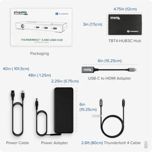 Vista 8 de Plugable Concentrador Thunderbolt 4 Carga de laptop de 60W 3 puertos Thunderbolt 4 Pantallas dobles 4K/pantalla única 8K Compatibilidad