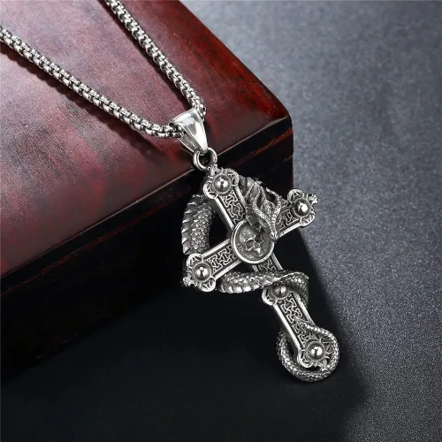 Vista 5 de Collares punk para hombre con cadena cuadrada de acero inoxidable de 23.6 pulgadas