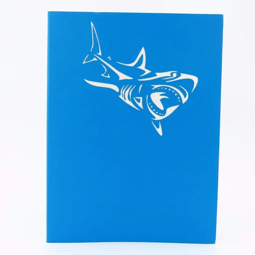 Vista 7 de Tarjeta desplegable de tiburón blanco, tarjeta de felicitación emergente 3D – Tarjeta desplegable de cumpleaños en el océano, felicitaciones