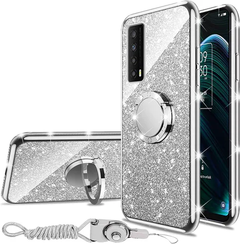 Vista 19 de nancheng Funda de teléfono para TCL A3X (A600DL), funda para Alcatel TCL A3X niñas y mujeres, bonita funda de silicona transparente con purpurina