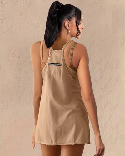 Vista 5 de NATRAKI Vestido atlético para mujer, minivestido de tiro caliente, enterizo de gran tamaño, bolsillos y pantalones cortos integrados, verano 2023