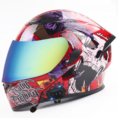 Vista 18 de Casco modular Bluetooth para motocicleta, aprobado por DOT, abatible, de cara completa, integrado, antivaho, doble visera, casco para motocicleta