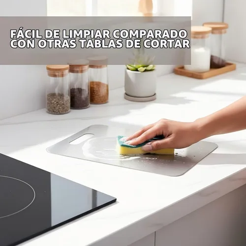Vista 6 de 3 piezas de tabla de cortar de acero inoxidable, tabla de cortar de metal para cocina, de doble cara, resistente al óxido, duradera, perfecta