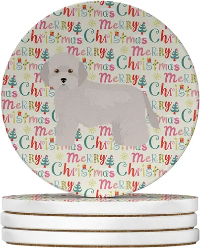 Vista 204 de Abyssinian Sand Terrier Merry Christmas - Posavasos grandes de piedra arenisca (4 unidades)